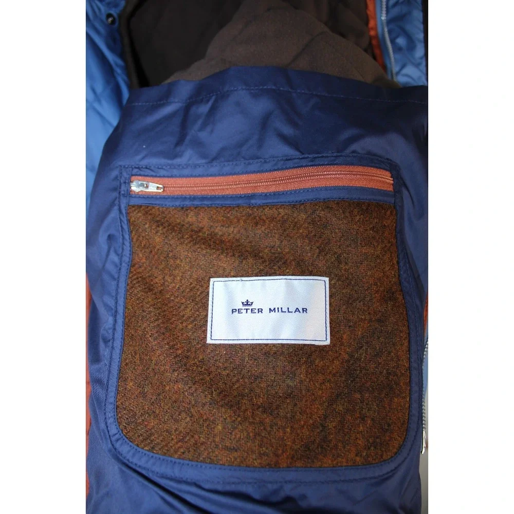 Peter Millar Essex Quilted Travel Men's XXL Blue Brown Sleeveless Vest Jacket
